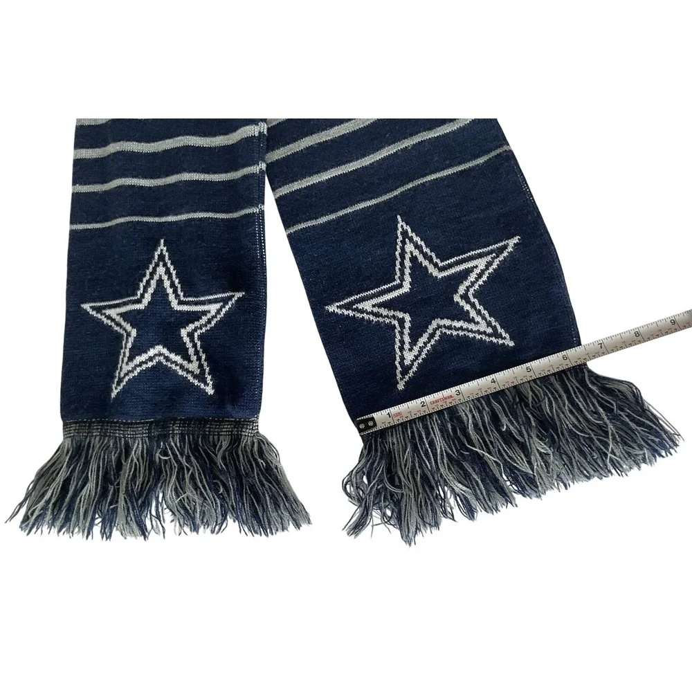 NFL‎ Dallas Cowboys Knit Scarf Navy Blue Silver Striped Star Fringe Fan Gear